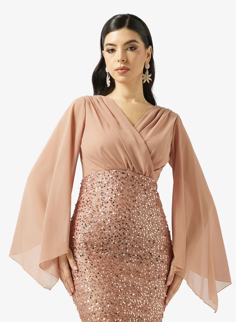 Khizana  Shimmer Dress With Flutter Sleeves for Women | Best Price UAE